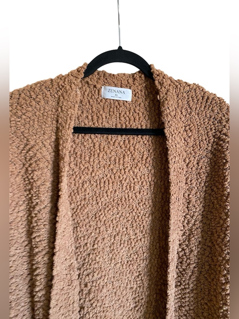 Women’s ZENANA Poocorn Cardigan Sweater Camel Brown Size XL - Picture 2 of 5